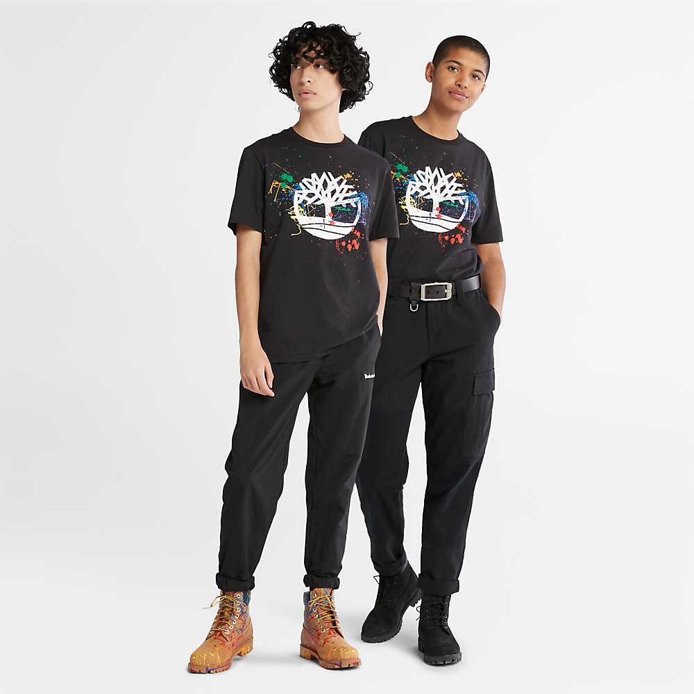 Women's Timberland Paint Pride T Shirts Black | UAE-7826351