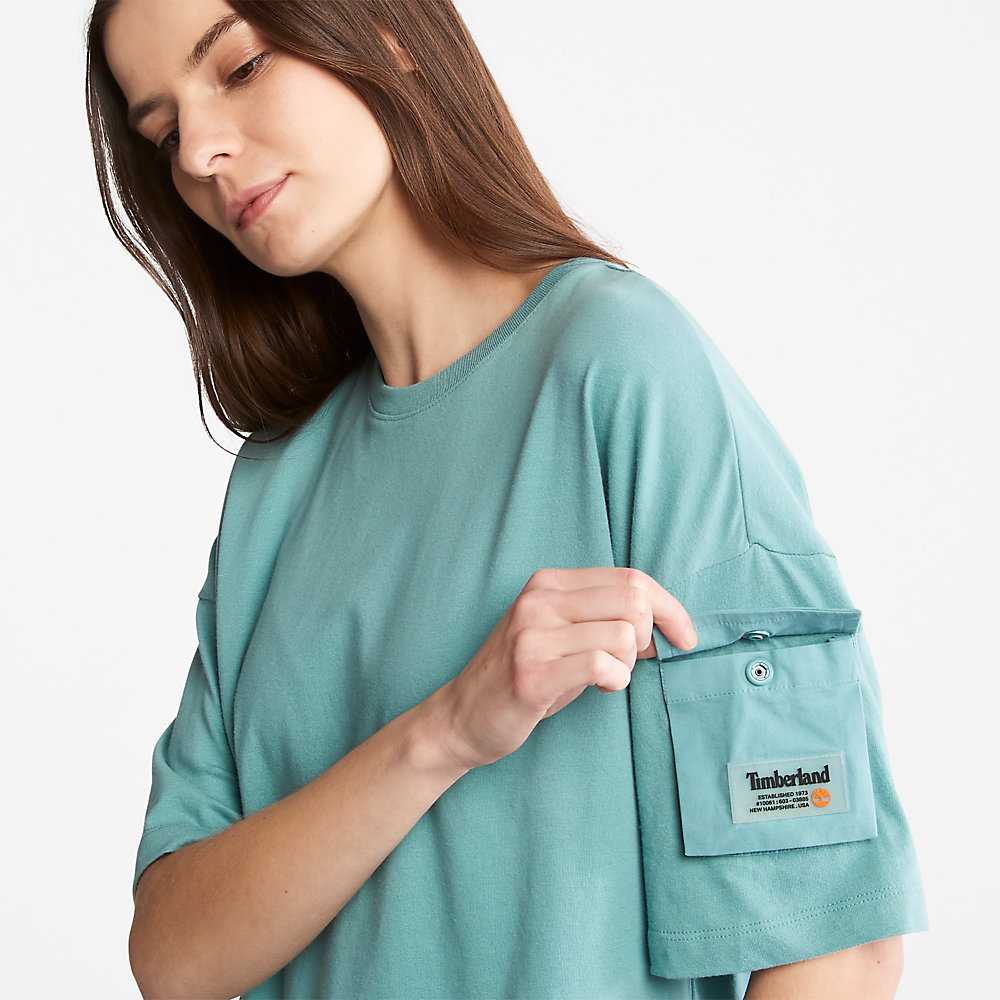 Women's Timberland Progressive Utility T Shirts Turquoise | UAE-5968370