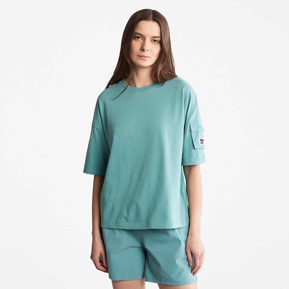 Women\'s Timberland Progressive Utility T Shirts Turquoise | UAE-5968370