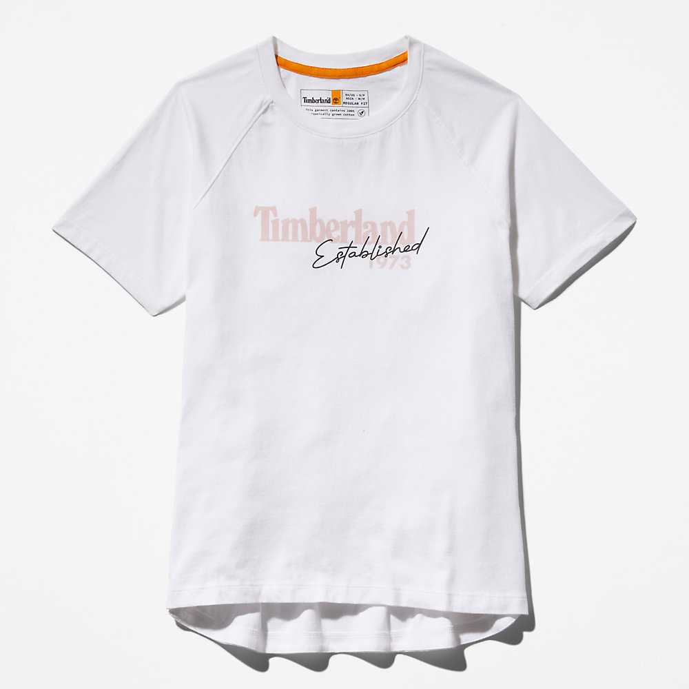 Women's Timberland Raglan-sleeve Logo T Shirts White | UAE-3209845