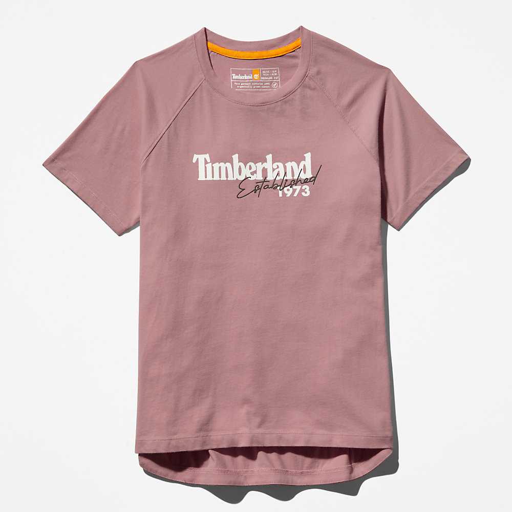 Women's Timberland Raglan-sleeve Logo T Shirts Pink | UAE-7594623