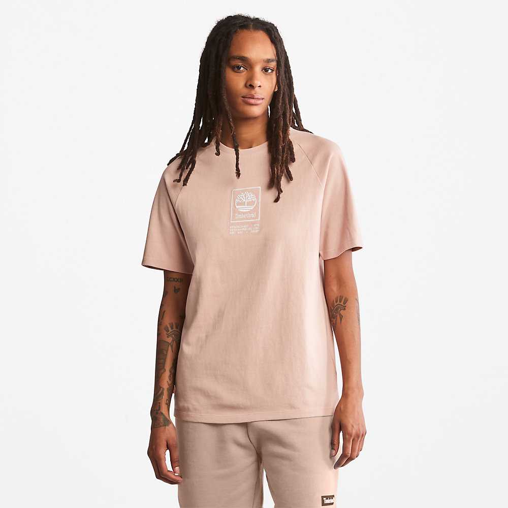 Women's Timberland Stack Logo T Shirts Pink | UAE-1205643