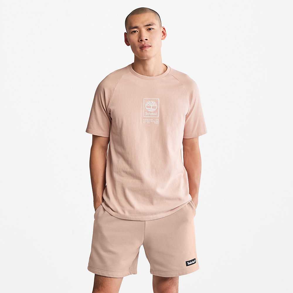 Women's Timberland Stack Logo T Shirts Pink | UAE-1205643