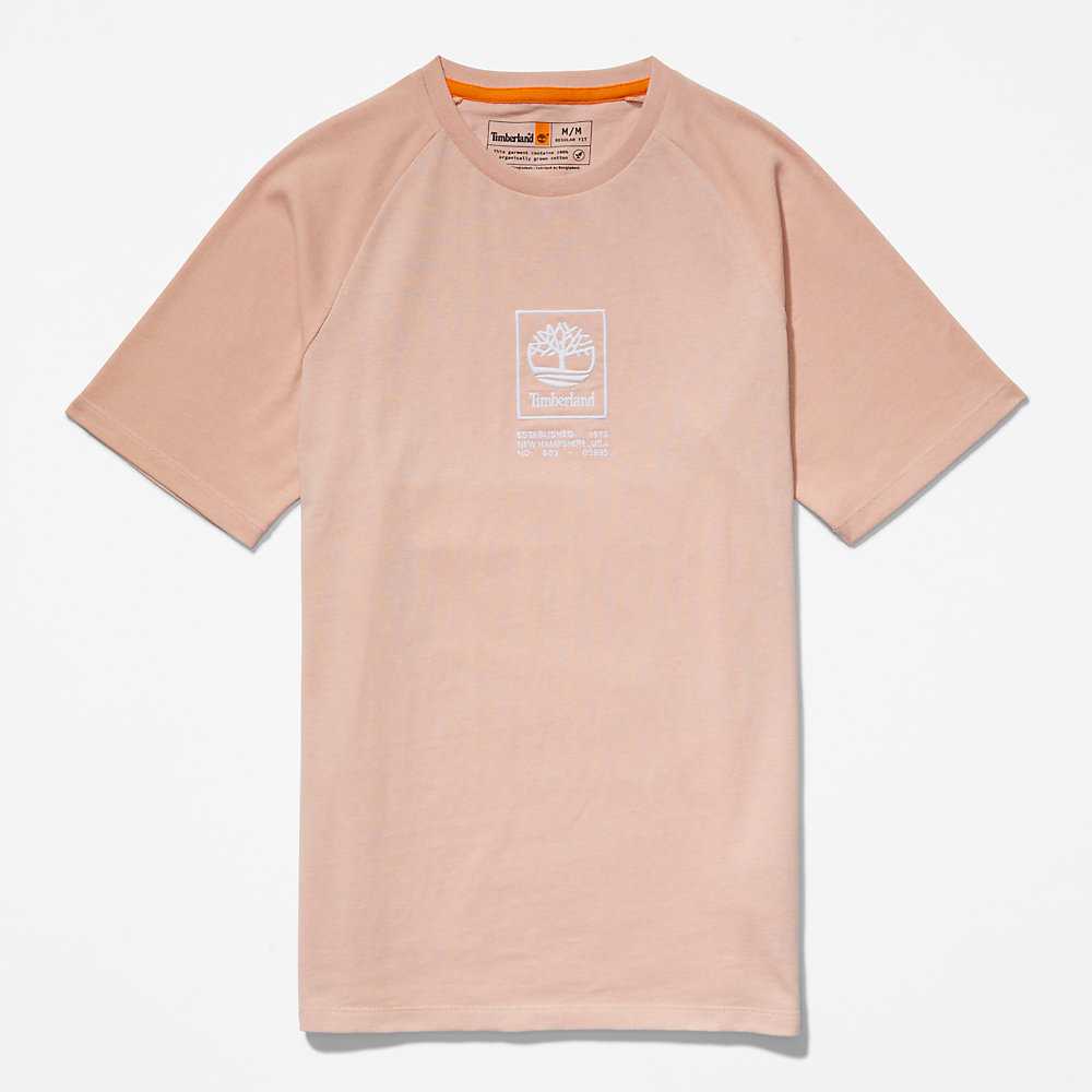 Women's Timberland Stack Logo T Shirts Pink | UAE-1205643