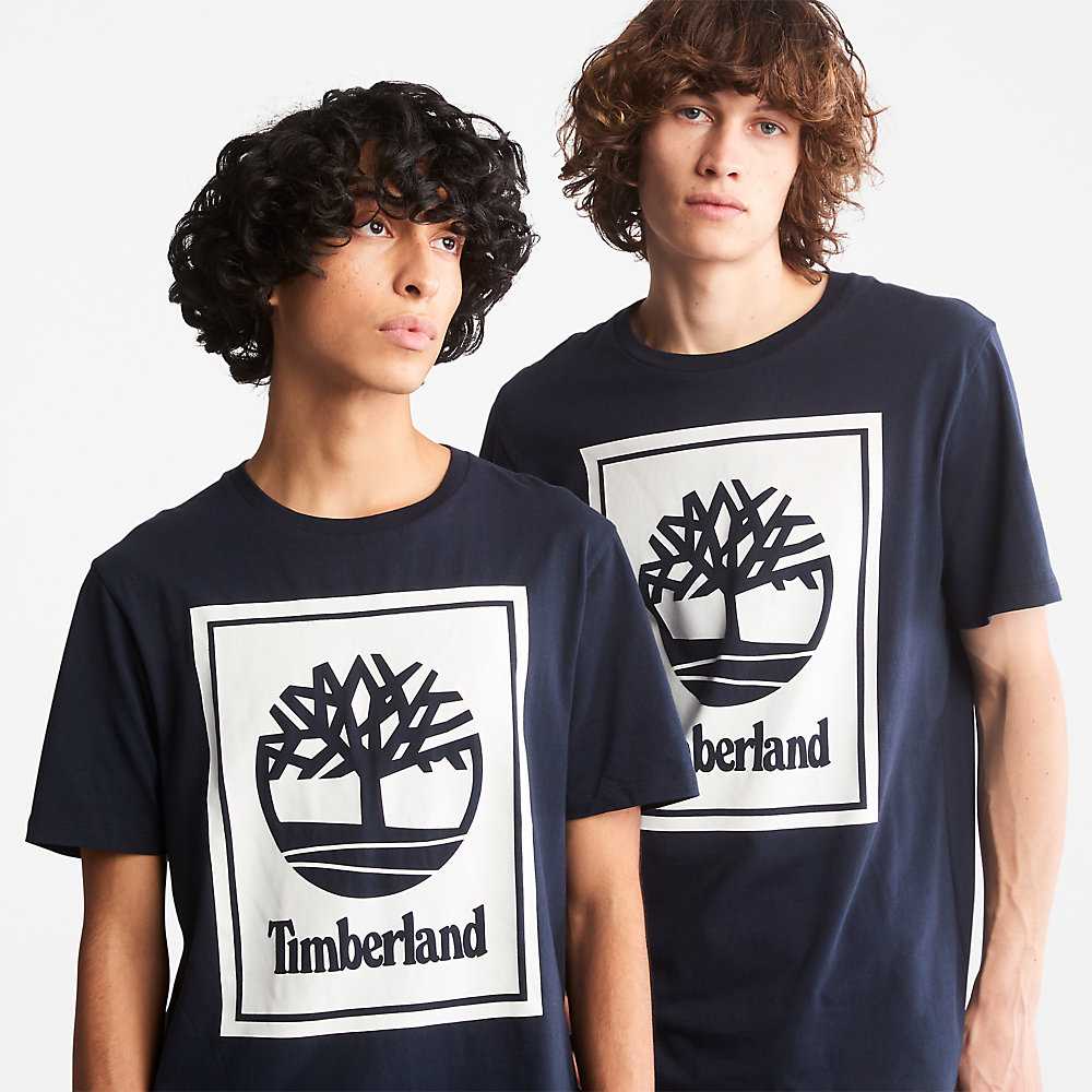 Women's Timberland Tree Logo T Shirts Dark Blue | UAE-7490523