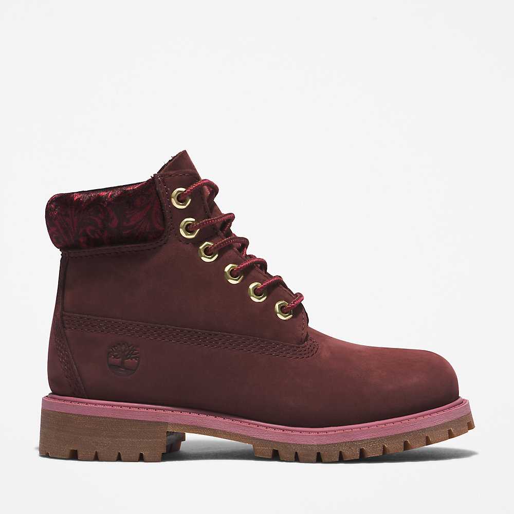 Kids' Timberland Premium® 6 Inch Waterproof Boots Burgundy | UAE-4219580