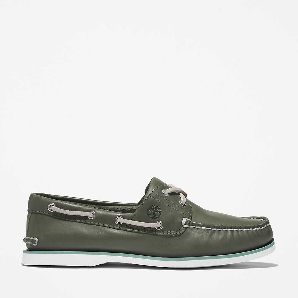 Men's Timberland 2-Eye Classic Boat Shoes Dark Green | UAE-2130486