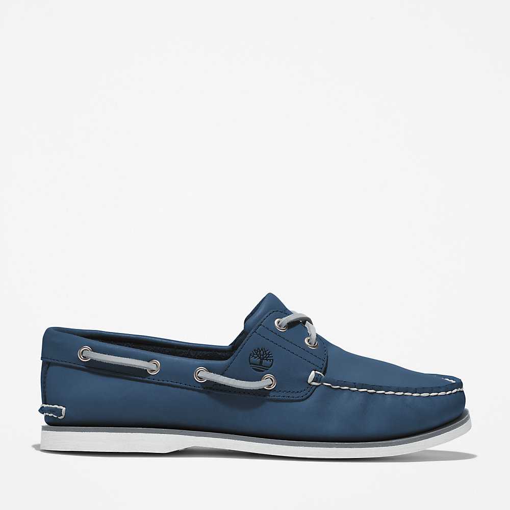 Men's Timberland 2-Eye Classic Boat Shoes Dark Blue | UAE-5267031