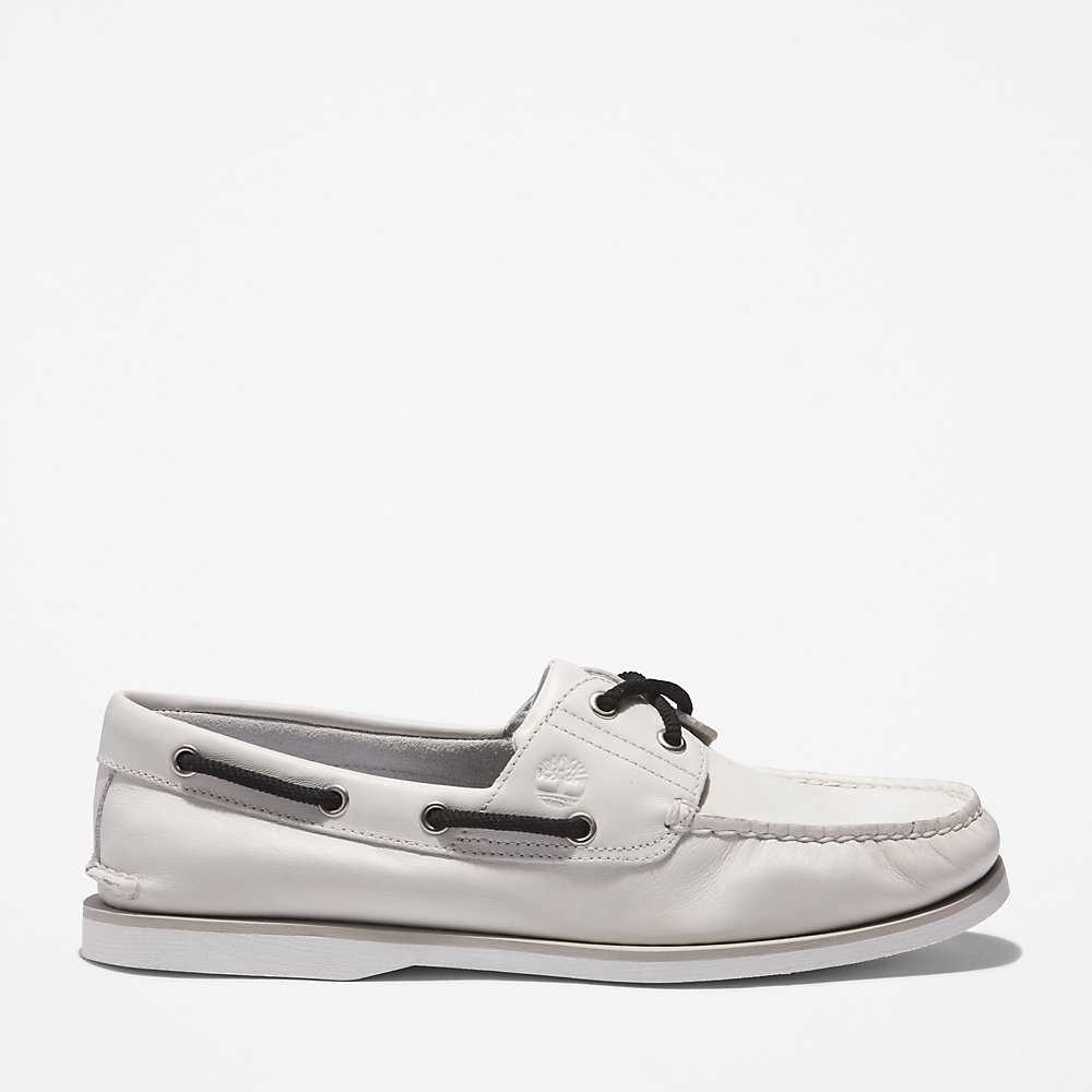 Men's Timberland 2-Eye Classic Boat Shoes White | UAE-8472613