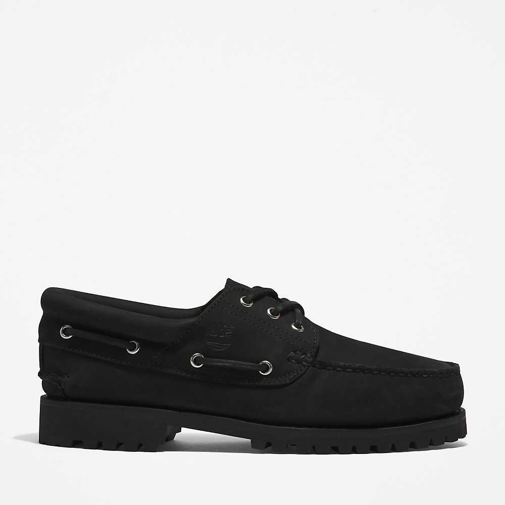 Men's Timberland 3-Eye Lug Boat Shoes Black | UAE-6718340