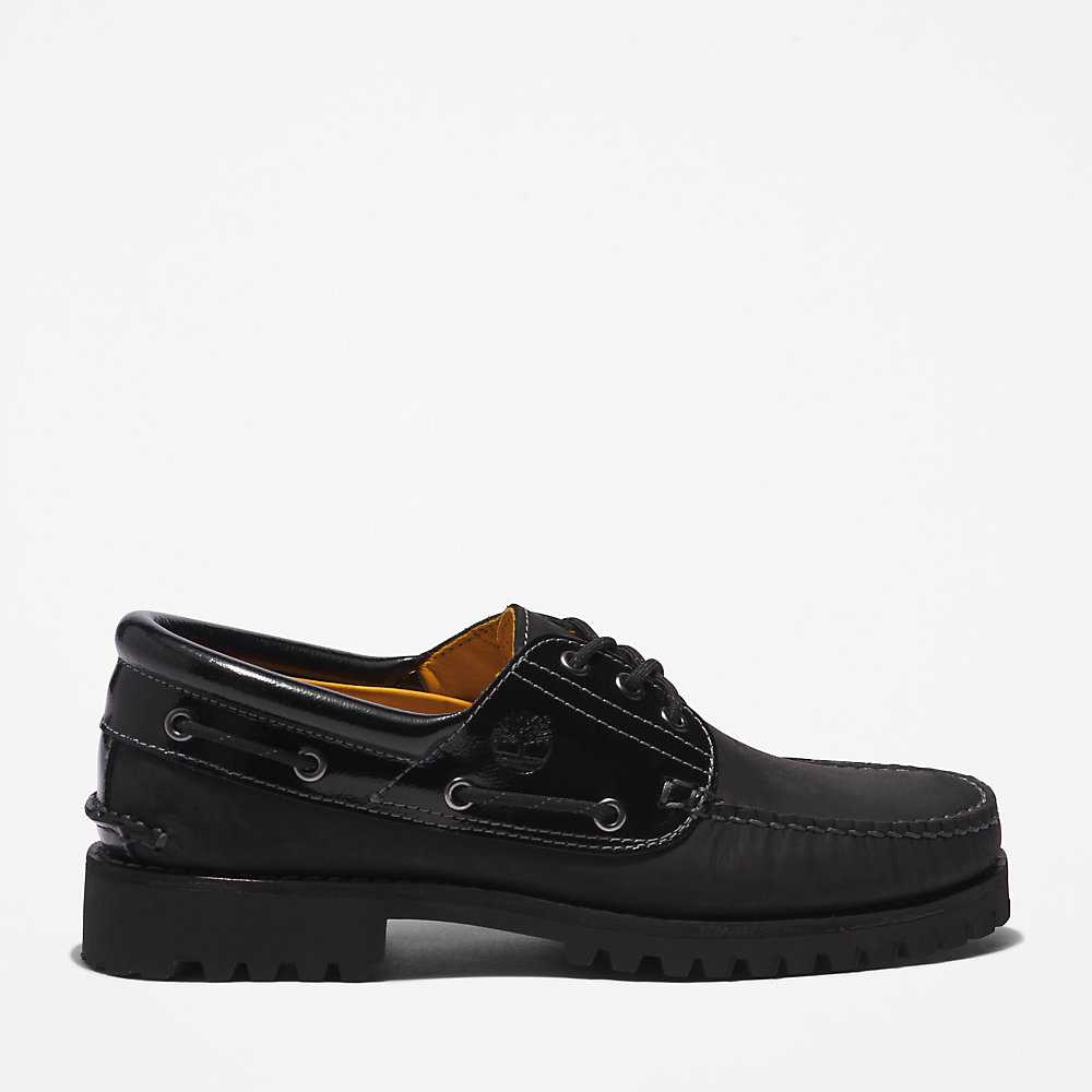 Men's Timberland 3-Eye Lug Boat Shoes Black | UAE-9430682