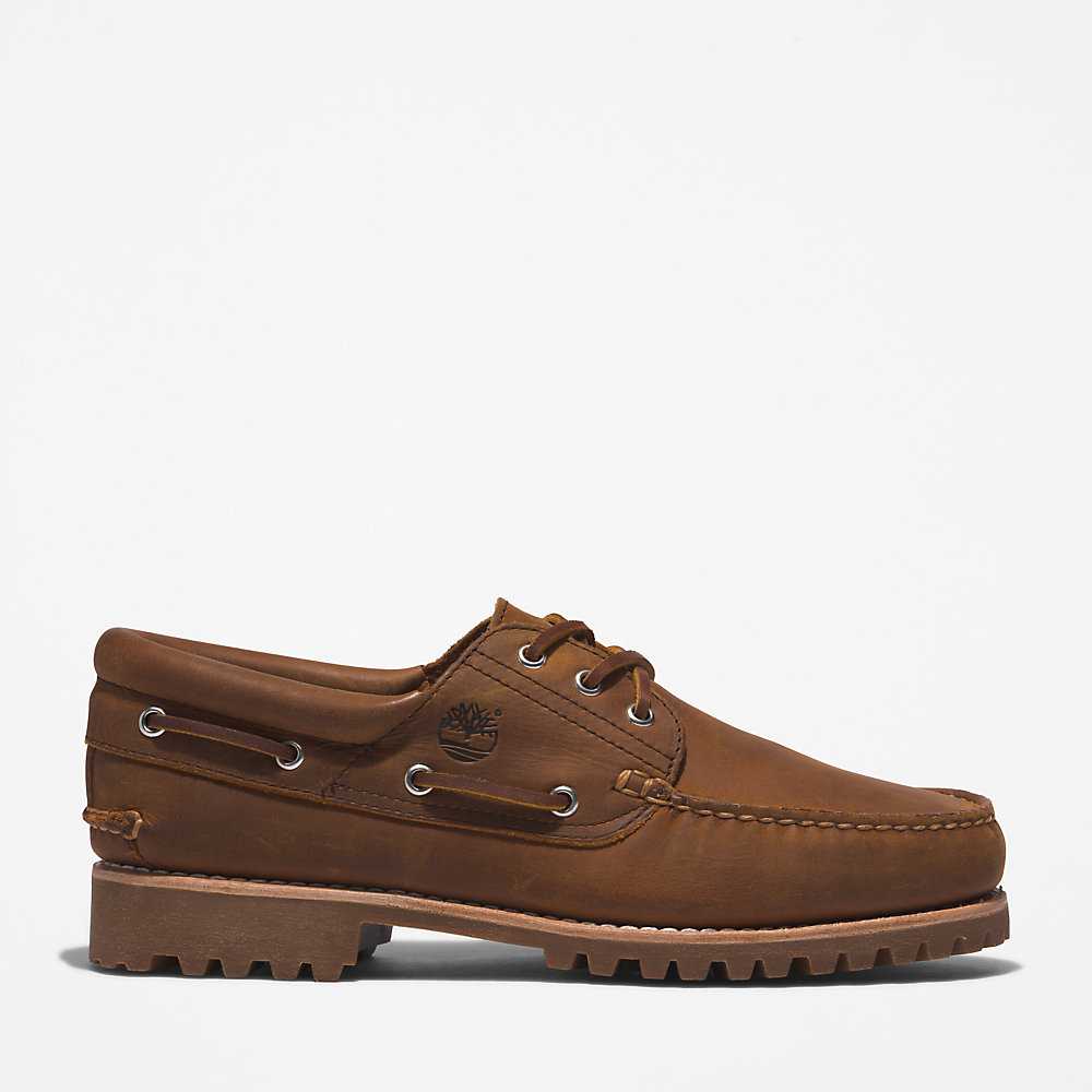 Men's Timberland 3-Eye Lug Boat Shoes Brown | UAE-0286197