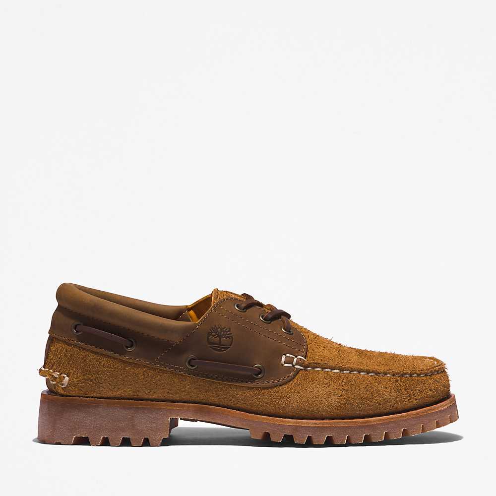 Men's Timberland 3-Eye Lug Boat Shoes Brown | UAE-5420916