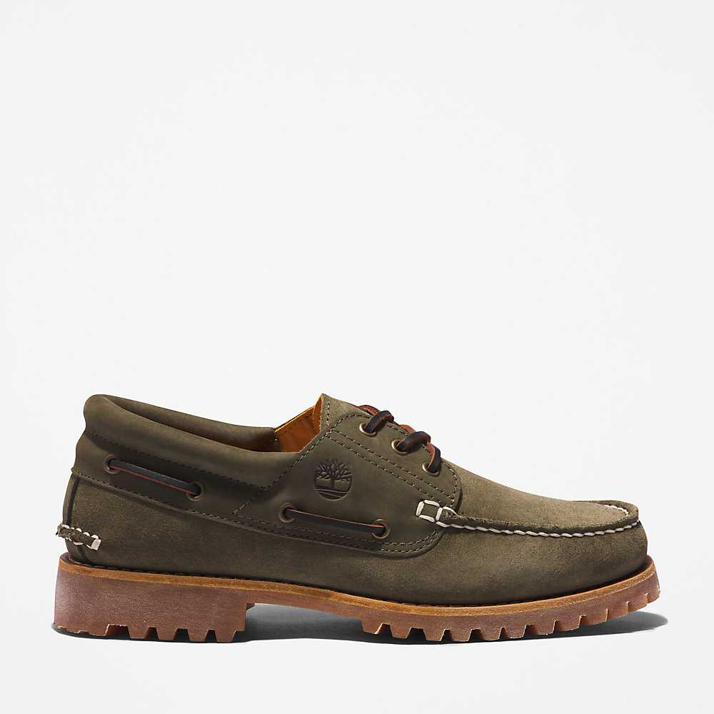 Men's Timberland 3-Eye Lug Boat Shoes Dark Green | UAE-4569271