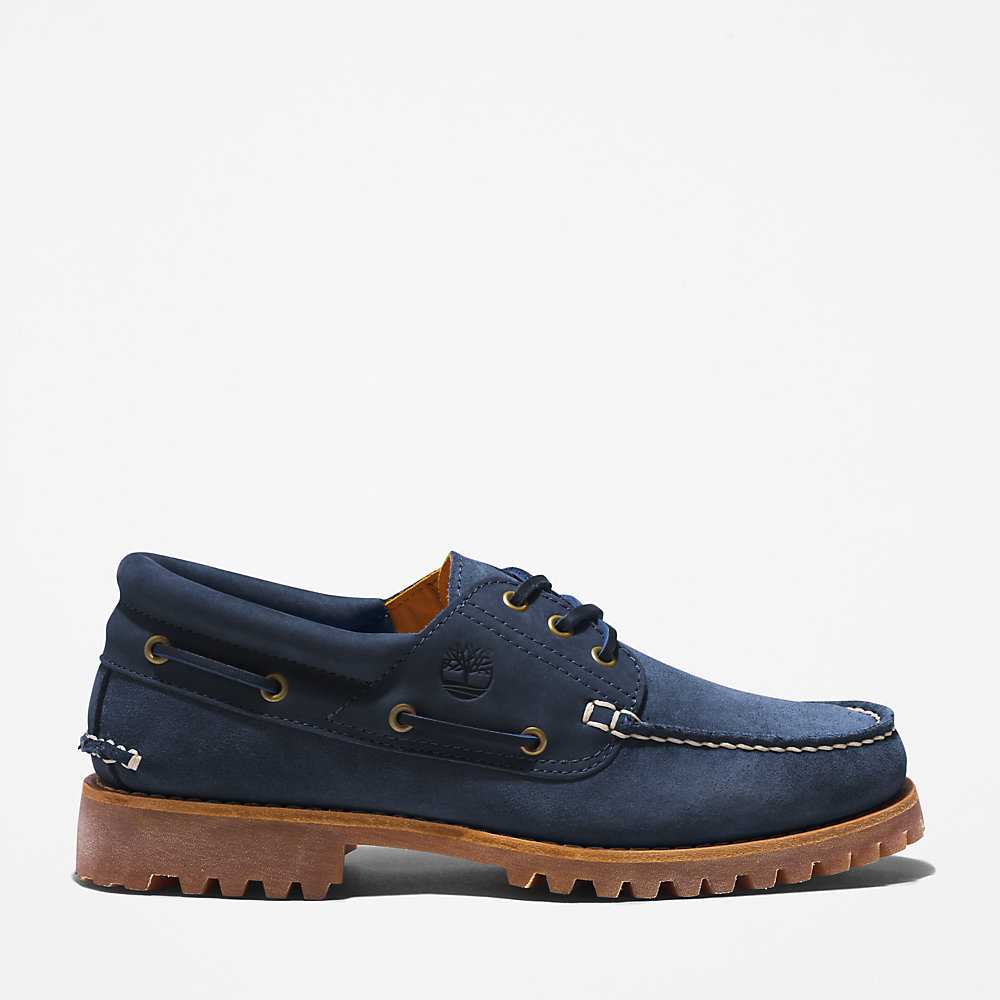 Men's Timberland 3-Eye Lug Boat Shoes Navy | UAE-8702396