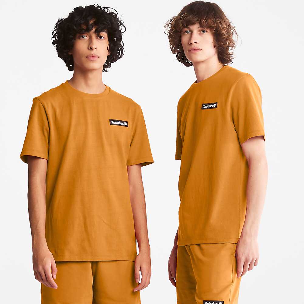 Men's Timberland All Gender Heavyweight Badge T Shirts Orange | UAE-6254109