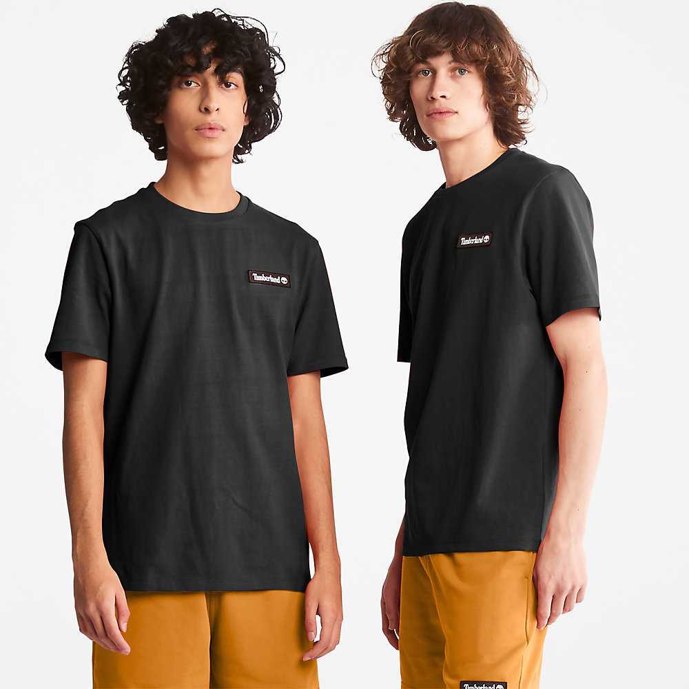 Men's Timberland All Gender Heavyweight Badge T Shirts Black | UAE-9046571