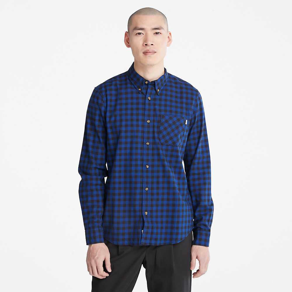 Men's Timberland Back River Check Check Shirt Dark Blue | UAE-0625491