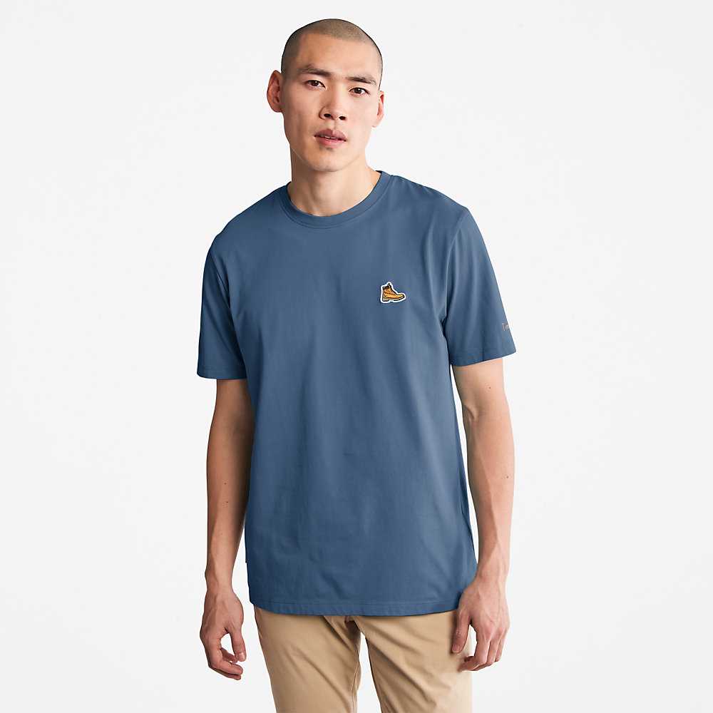 Men's Timberland Boot-Logo T Shirts Dark Blue | UAE-0481237