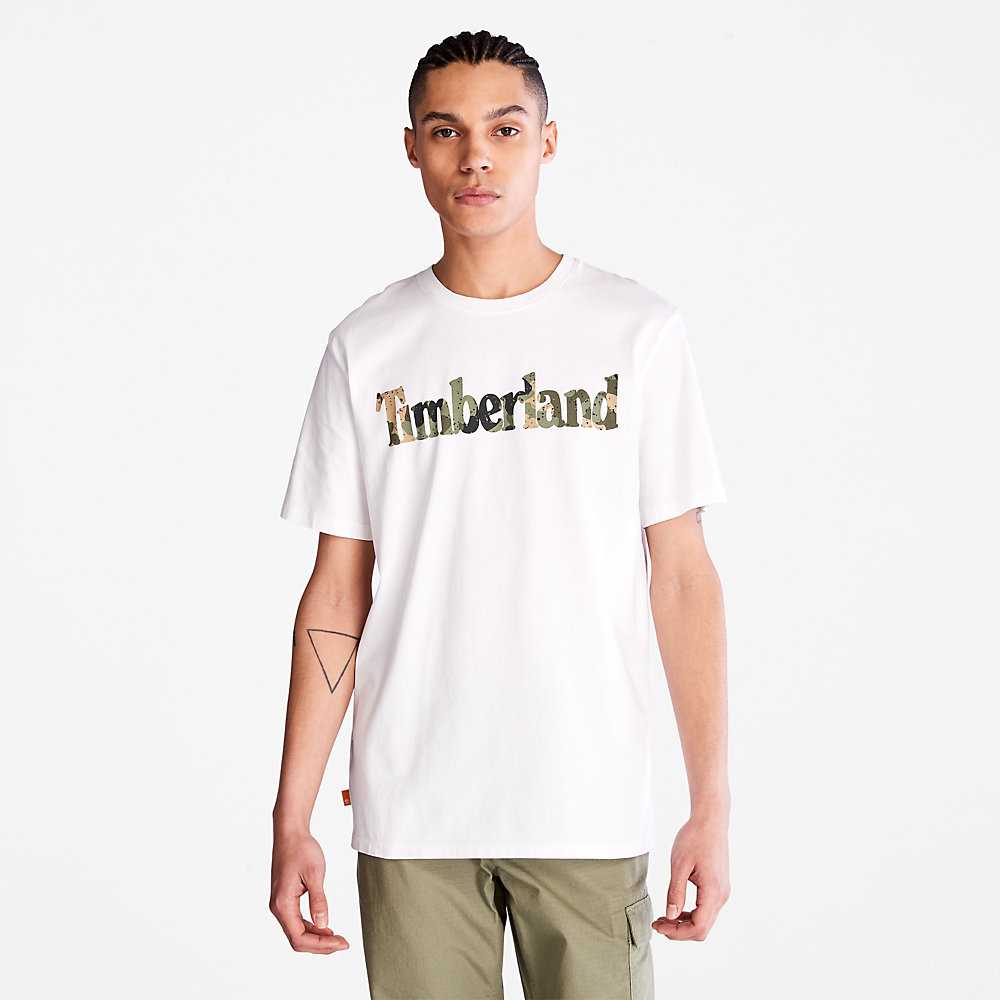 Men's Timberland Camo-Logo T Shirts White | UAE-9341275