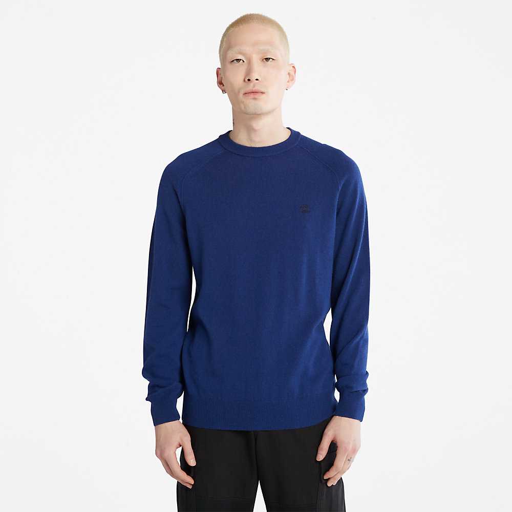 Men's Timberland Crewneck Sweatshirt Dark Blue | UAE-5437098