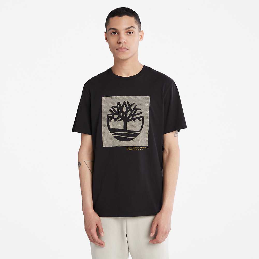 Men's Timberland Dotted Tree-logo T Shirts Black | UAE-1034297