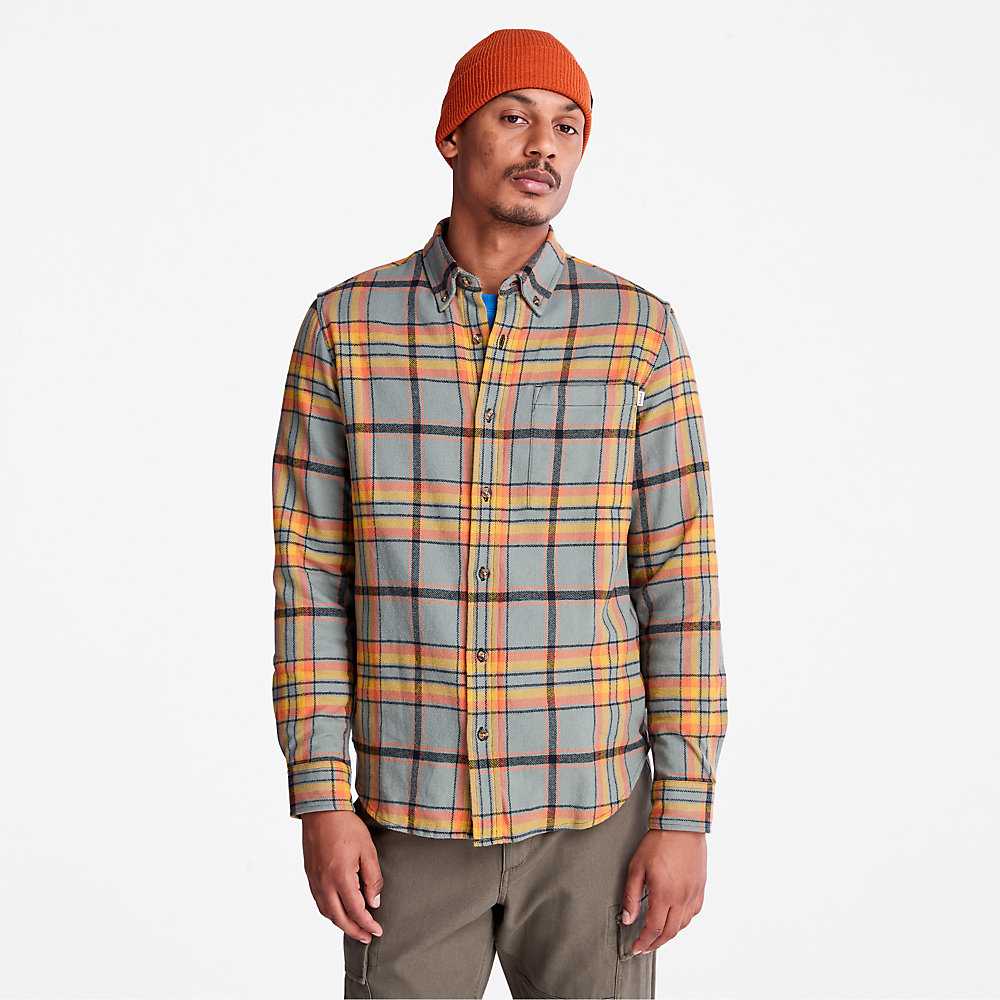 Men's Timberland Heavy Flannel Check Shirt Green | UAE-1427836