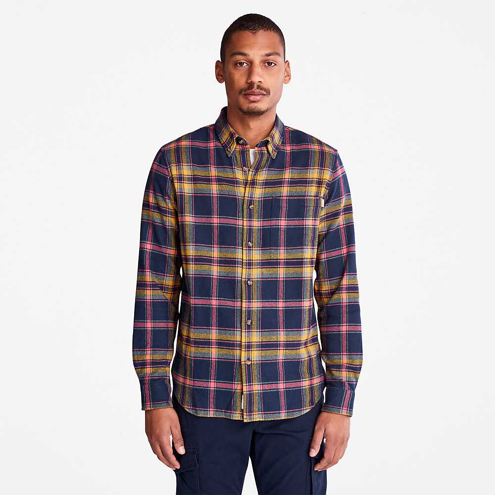 Men's Timberland Heavy Flannel Check Shirt Dark Blue | UAE-4067821