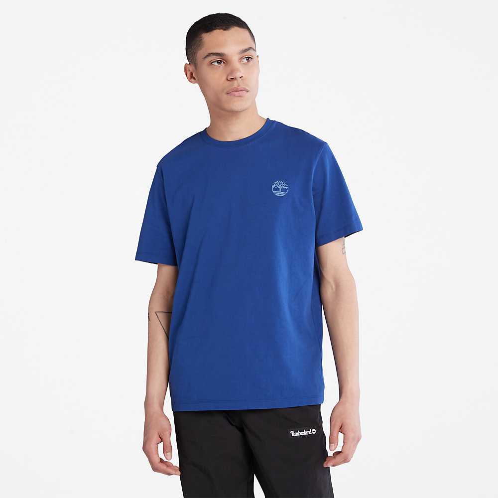 Men's Timberland Multi-logo T Shirts Dark Blue | UAE-4209615