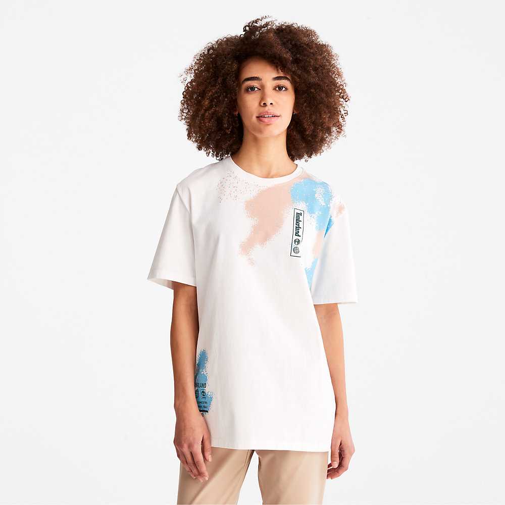 Men's Timberland Paint Graphic T Shirts White | UAE-1854697