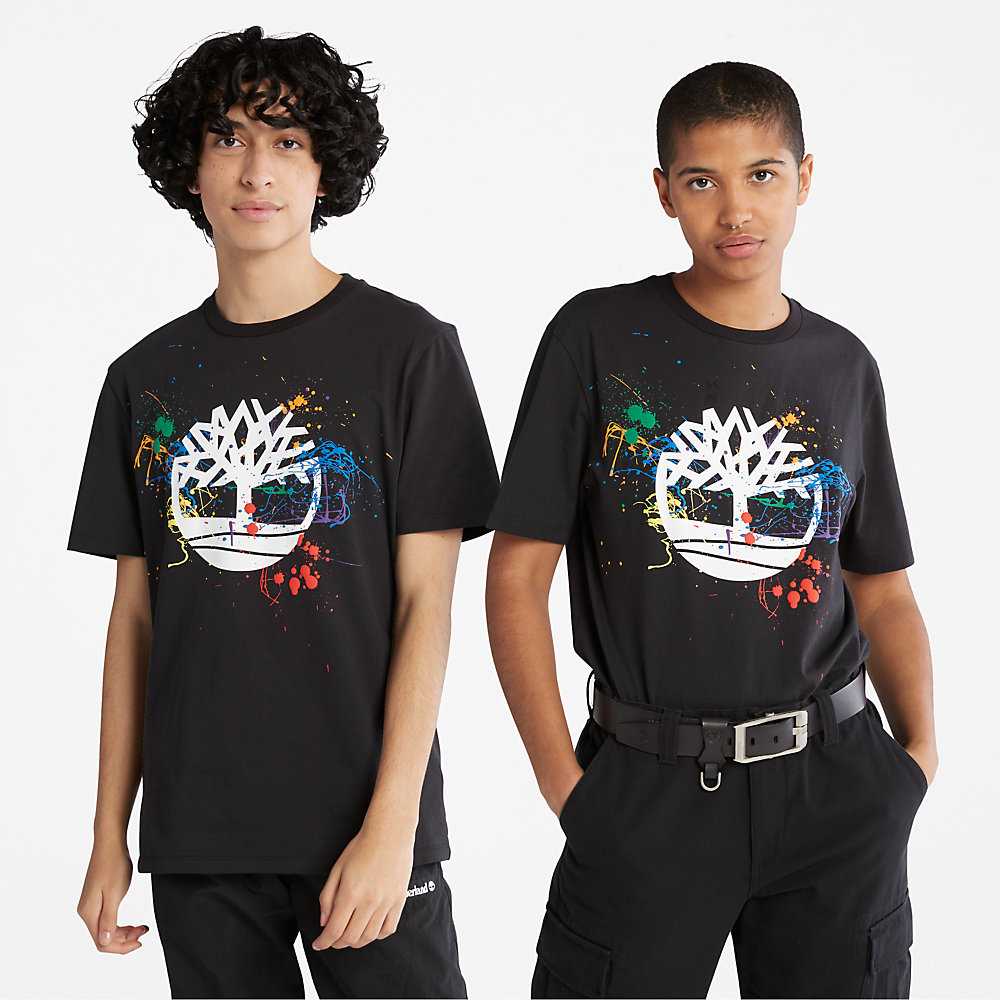 Men's Timberland Paint Pride T Shirts Black | UAE-0548273