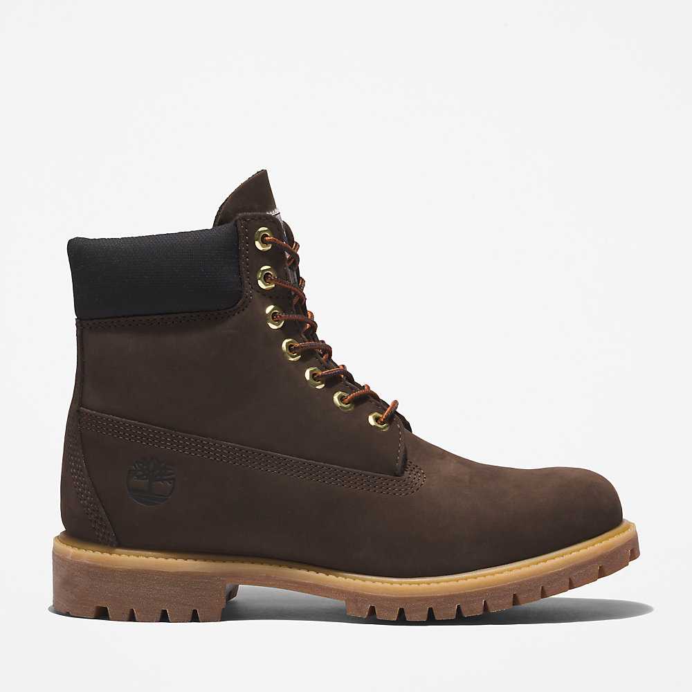 Men's Timberland Premium® 6 Inch Waterproof Boots Dark Brown | UAE-9083576