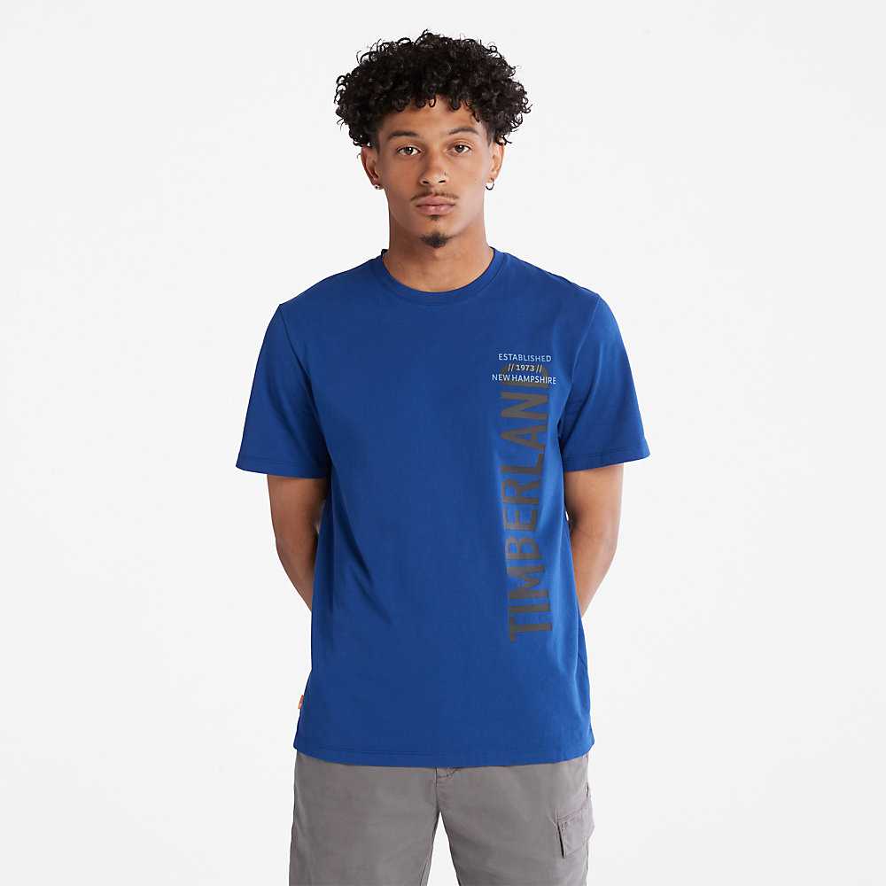 Men's Timberland Side-logo T Shirts Dark Blue | UAE-9625078