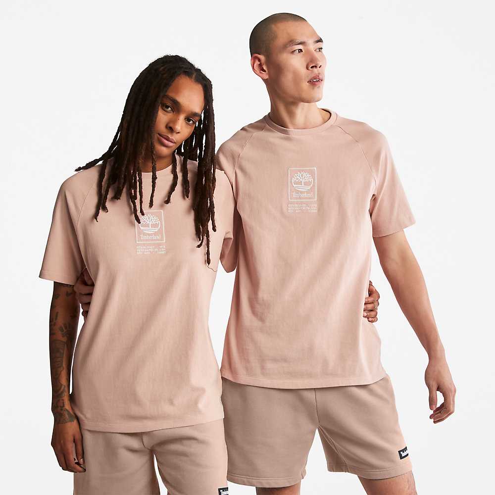 Men's Timberland Stack Logo T Shirts Pink | UAE-8439275