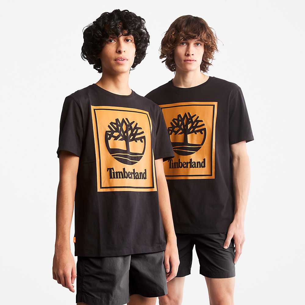 Men's Timberland Tree Logo T Shirts Black | UAE-4387269