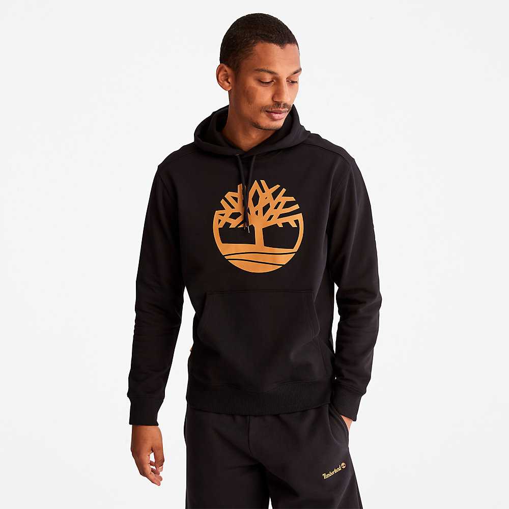 Men's Timberland ree-Logo Hoodie Black | UAE-9362150