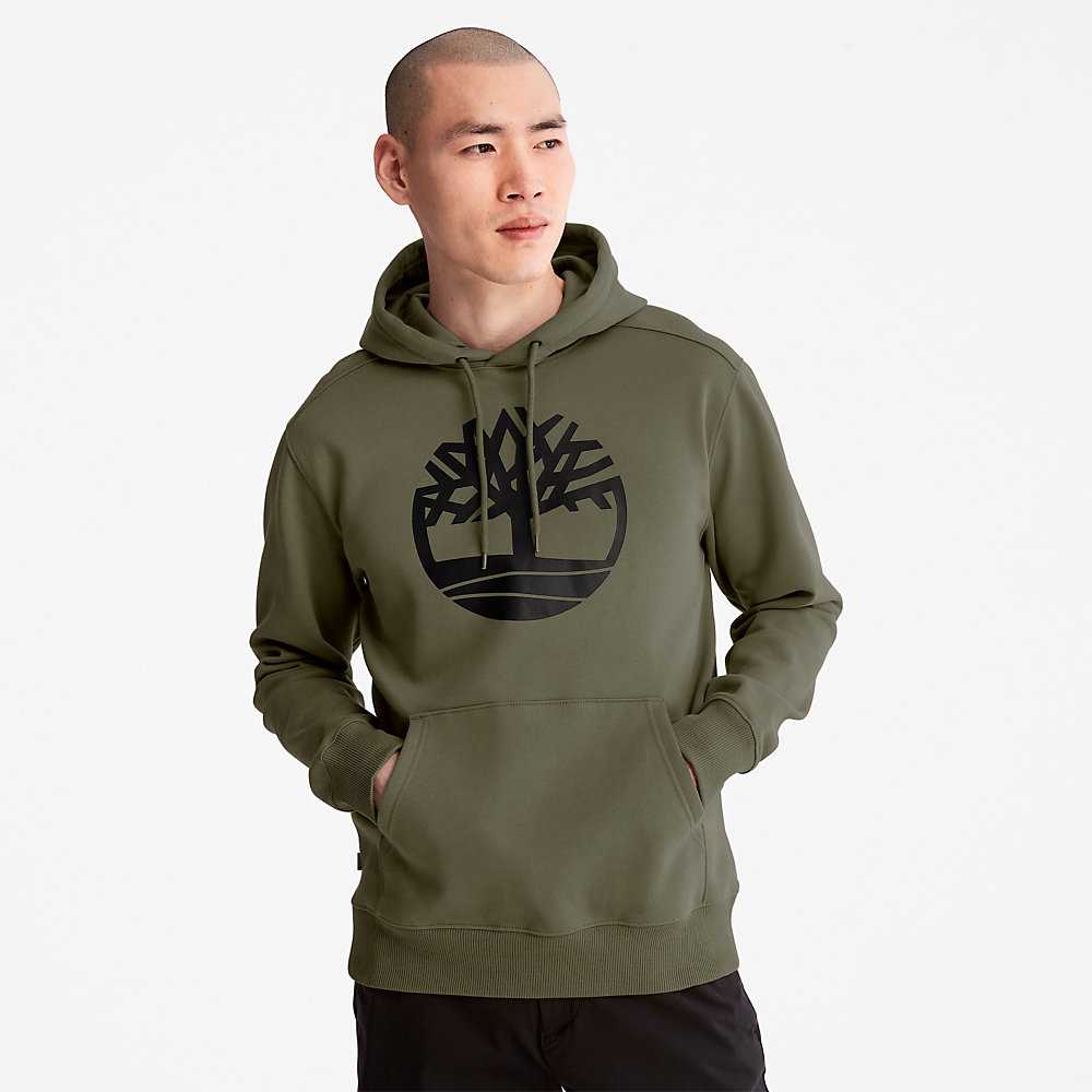 Men's Timberland ree-Logo Hoodie Dark Green | UAE-6874315