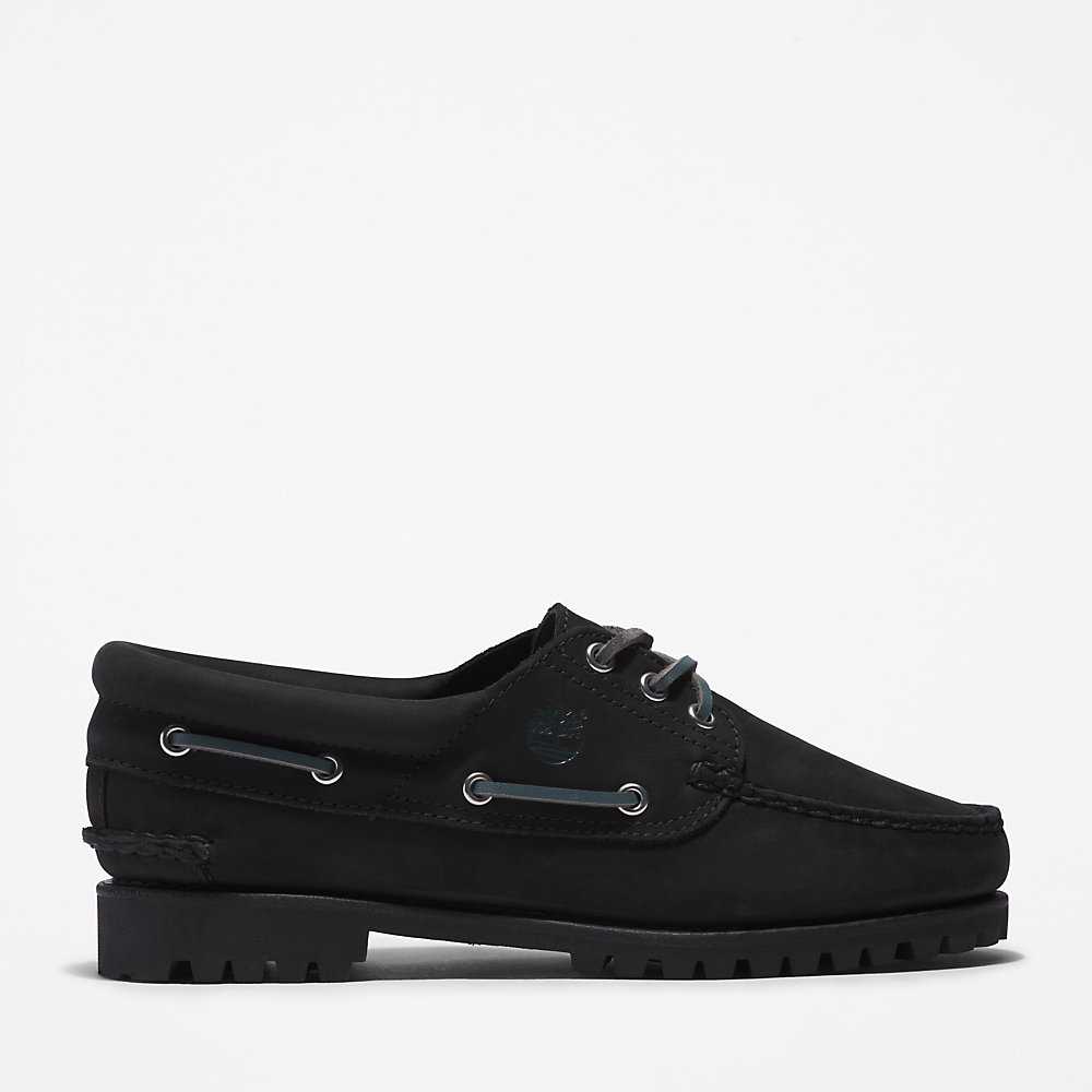 Women's Timberland 3-Eye Lug Boat Shoes Black | UAE-6497382