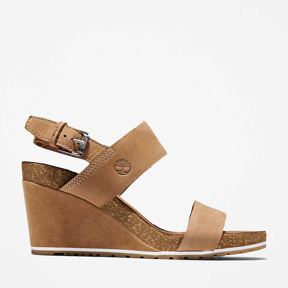 Women's Timberland Capri Sunset Wedge Sandals Light Brown | UAE-6047395