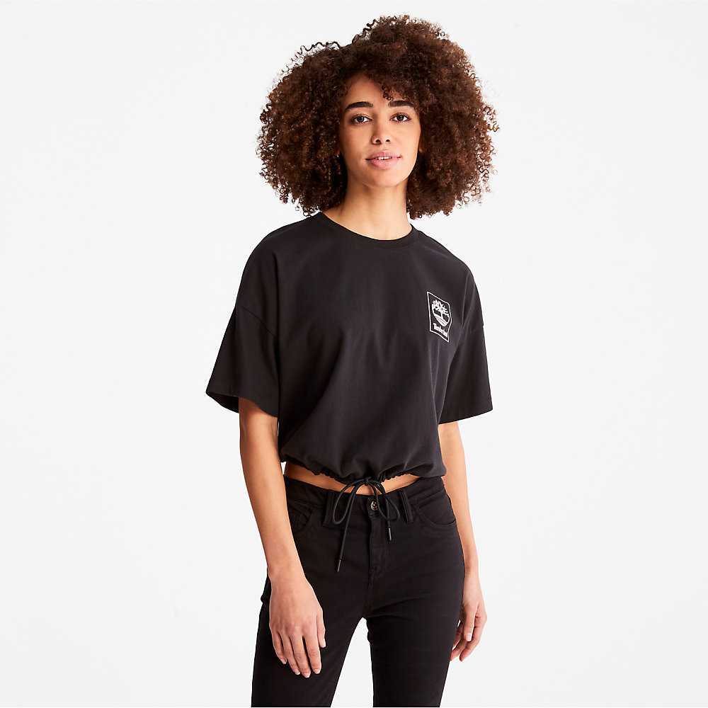 Women's Timberland Cropped T Shirts Black | UAE-4231578