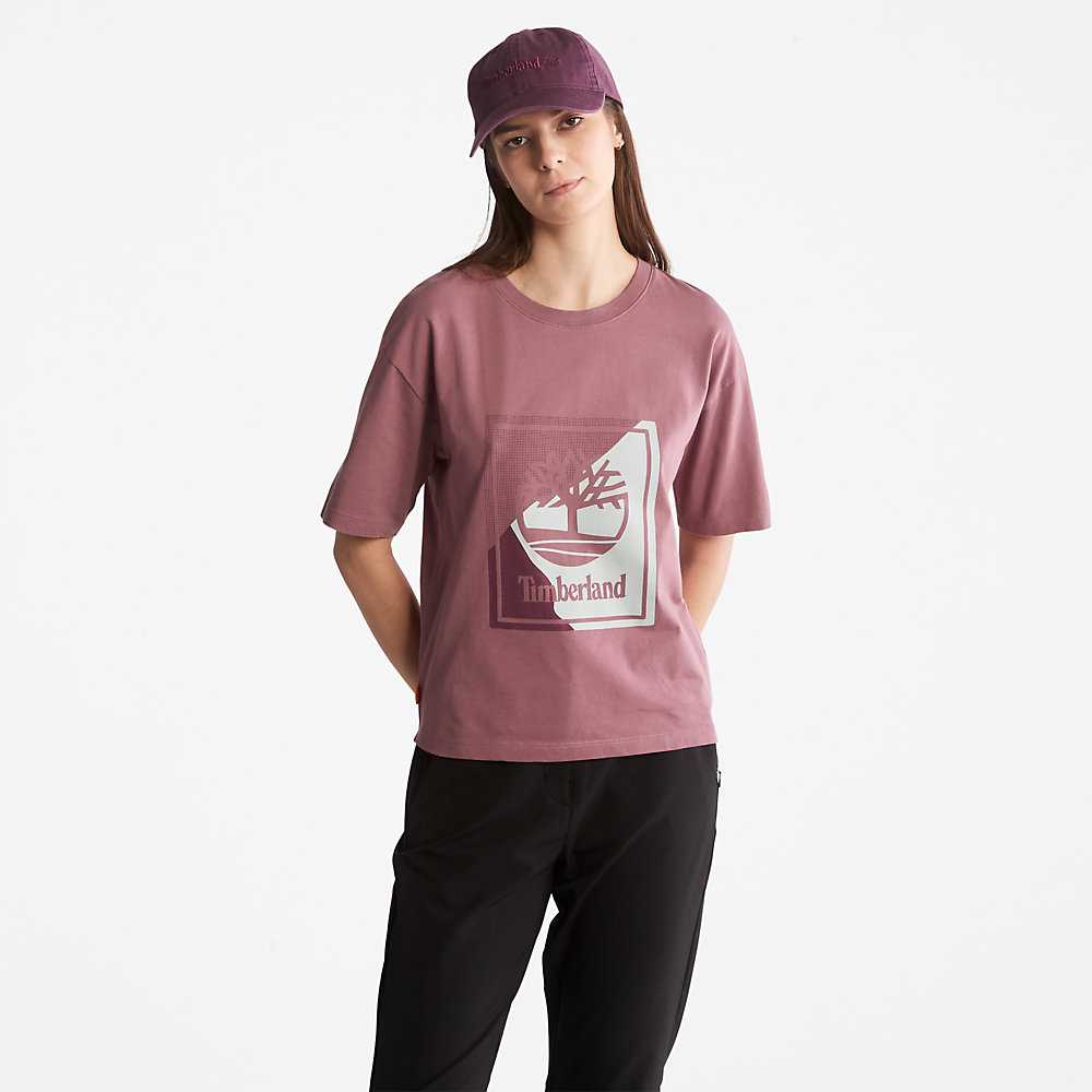 Women's Timberland Logo T Shirts Pink | UAE-6432975