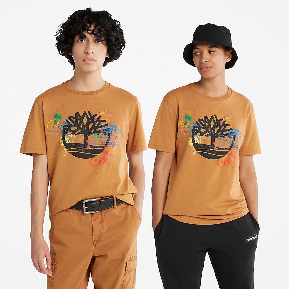 Women's Timberland Paint Pride T Shirts Brown | UAE-4796238