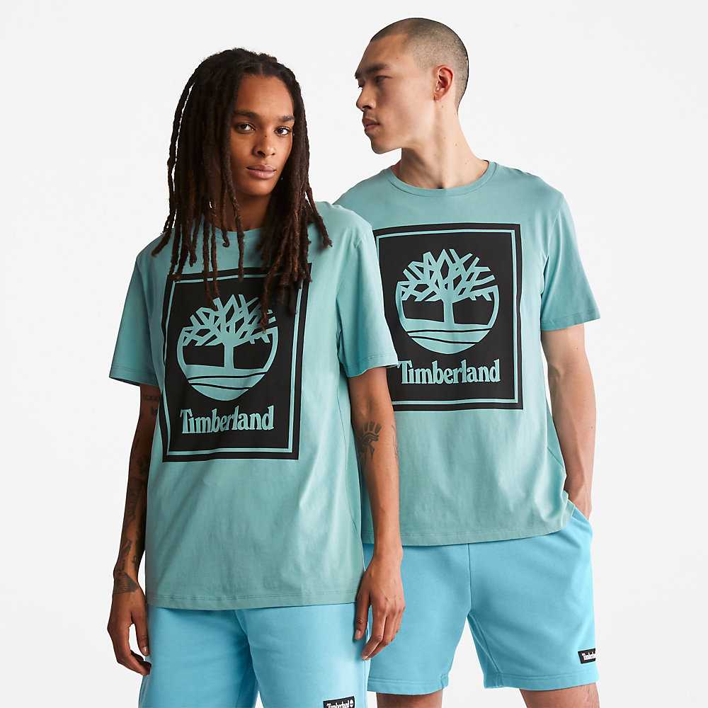 Women's Timberland Tree Logo T Shirts Light Blue | UAE-3680295