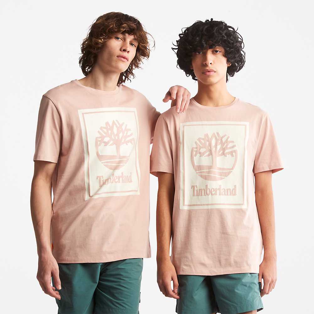 Women's Timberland Tree Logo T Shirts Pink | UAE-5879206